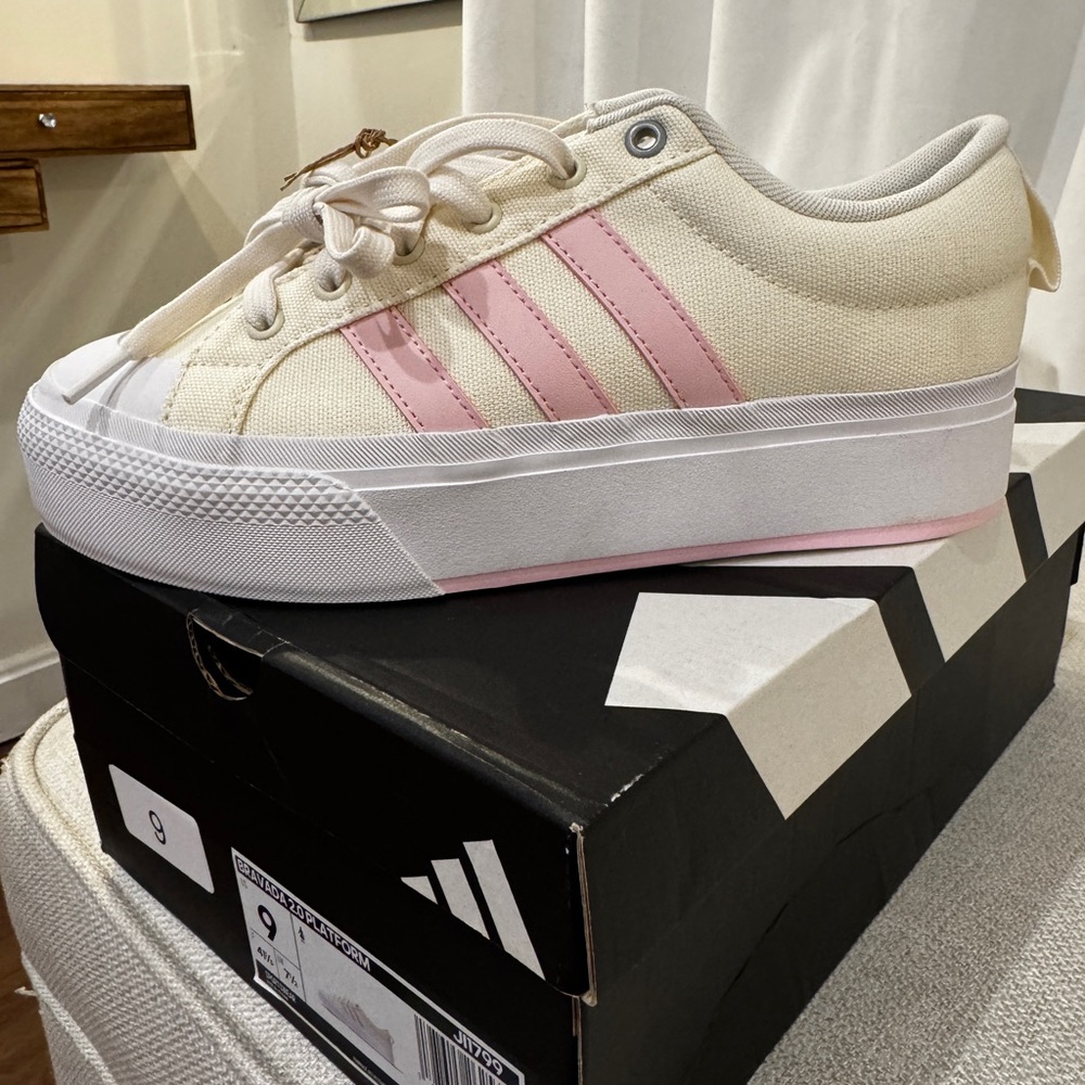Adidas Women's Beige and Pink Sneakers